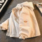 雲渡小鋪 青少年假兩件連帽外套男春秋季新款工裝夾克潮牌痞帥寬鬆休閒風衣