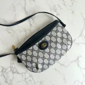 絕版中古包 Gucci藍黑色老花餃子包 側背包 斜背包 單肩包 二手包
