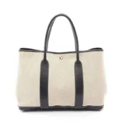 【DOKODEMO】【二手】愛馬仕 (HERMES) Garden Party PM 光學 H 手提包 米白色/黑色帆布/皮革 Garden Party PM 光學 H 米白色/黑色