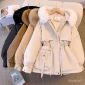 【IU優選】高級輕奢時尚派克服女短款收腰顯瘦連帽大毛領加絨羽絨服韓版外套25冬季新款加絨 加厚 保暖1021 QPIP