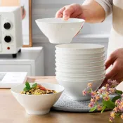 「🌟臺灣熱銷」景德鎮骨瓷餐具吃飯創意斗笠碗北歐飯碗高溫食品級陶瓷碗家用w