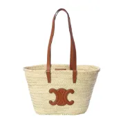 【CELINE】Medium Classic Panier 中款 棕櫚葉 牛皮革 菜籃子 托特包 草編包 黃褐色