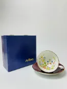 古瓷堂日本回流瓷器 安滋麗Aynsley 蝴蝶花朱砂紅咖啡杯碟組 中古回流英國瓷器 防偽標原包裝 經典收藏送禮 高質感下午茶器具