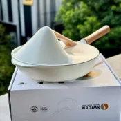 市面少見外貿原單 26CM陶瓷層不粘平底斗笠煎鍋 家用炒燜紫涵優選店