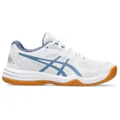 Asics 2024 Upcourt 5 GS 白/丹寧藍 [兒童羽球鞋] [兒童排球鞋]【偉勁國際體育】【零碼出清】