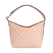 【GUCCI 古馳】Ophidia GG 塗層帆布迷你肩背包/手提包(灰粉色)