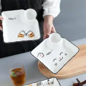 協貿國際日用品生活5館 可愛餃子盤陶瓷帶醋碟日式創意家用分格早餐小吃薯條壽司陶瓷方盤