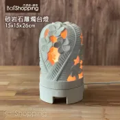 〔巴里島購物〕峇里島砂岩石雕~圓柱雞蛋花芭蕉燭台燈15x26cm南洋風溫馨浪漫餐廳桌上小夜燈臥室睡眠燈氣氛燈飾佈置