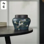 【化雲】宜興紫砂茶葉罐 手工精品泥繪九色鹿家用小茶倉 醒茶罐 儲存罐