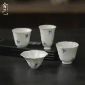 全球選品1館 生活百貨 捨己宜物手繪秋水蘭花品茗杯功夫茶具陶瓷聞香杯花口杯家用喝茶杯