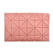 【ISSEY MIYAKE 三宅一生】BAOBAO雙色幾何方格6X4拉鍊手拿包(粉橘色)