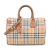 BURBERRY  經典格紋皮革中型手提/斜背包(石楠木棕色)｜100%原廠真品｜JS Maxx官方旗艦館