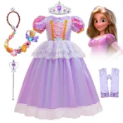 女童洋裝Rapunzel兒童禮服裙 cosplay角色扮演女童短袖長髮公主裙生日派對服裝萬聖節耶誕節服裝