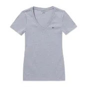  【TOMMY HILFIGER】TOMMY 經典V領Logo素面短袖T恤-女-灰色 上衣(平輸品/素T/短T/可男女穿搭)