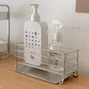 (店+)逸家居 銀色鐵網引流瀝水盤 瀝水置物架 水槽菜瓜布架 廚房不鏽鋼 洗手乳 洗碗精 收納架 佐料架