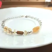 手鍊 時尚設計 黃水晶+金珊瑚+珍珠+925銀鍊