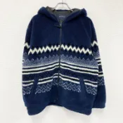 【DOKODEMO】舊款優衣庫抓絨外套/羽絨服，北歐風圖案，海軍藍，L碼，古著