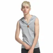 FINDSENSE服飾 FINDSENSE MD 時尚 男 歐美 連帽 拼皮 無袖 大碼 休閒 運動無袖背心 特色短T 連帽背心