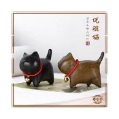 (店+)三雅道 黑檀木雕刻小貓小鈴鐺創意擺件綠檀可愛小貓咪木貓文玩手把件筆架