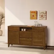 【WAKUHOME 瓦酷家具】Yamy淺胡桃實木5尺餐櫃-實木面板/檯面/座腳-A010-546