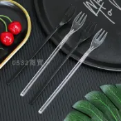 協貿國際日用品生活6館 長柄三齒叉加厚一次性塑料蛋糕罐頭水果甜品叉子西點叉食品級