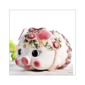(店+)歐舍傢居 小豬 撲滿 陶瓷 白色 玫瑰花 蝴蝶結 大豬 存錢筒 擺飾品 生肖 招財豬 裝飾品 入厝 生日 送禮品