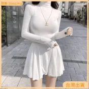台灣有貨✨氣質修身洋裙 秋冬長袖打底洋裝 氣質大裙擺短裙 闊腿裙擺 遮胯顯瘦 高領連身洋裙 打底洋裙 韓版洋裙 大尺碼