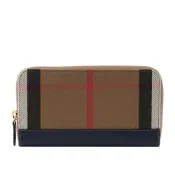 【BreezeOnline 微風精品線上】BURBERRY 格紋拼皮革ㄇ型拉鍊長夾(海軍藍)