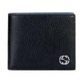 【GUCCI 古馳】610464 經典LOGO荔枝牛皮男用對開短夾(藍色)