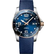 【LONGINES 浪琴】深海征服者浪鬼陶瓷潛水機械錶-藍x玫瑰金/41mm(L3.781.3.98.9)