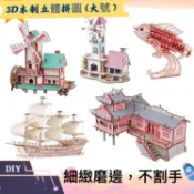 台灣出貨  大號精緻款3D立體木製拼圖 益腦力訓練 益智拼接 建築物   商船 木製商船 福龍船 創意模型車