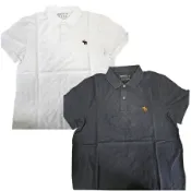Abercrombie & Fitch A&F 刺繡麋鹿LOGO  POLO衫 旗艦款 男女可穿 藏藍色 白色 贈原廠紙袋(母親節送禮)13989638