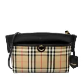 【BURBERRY 巴寶莉】80268361 經典Society系列格紋拼接皮革手拿/肩背斜背兩用包(展示品-格紋黑邊)