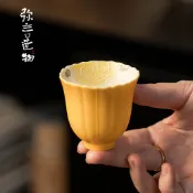 手繪牡丹聞香杯 個人專用茗茶杯 花口主人杯 陶瓷聚香杯 簡約茶具 防燙手把