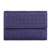 【BOTTEGA VENETA 寶緹嘉】BV BOTTEGA VENETA編織設計小羊皮5卡釦式中夾(展示品/藍紫)