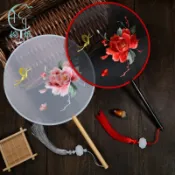 🚚熱賣 古風扇子刺繡扇子牡丹花鳥繡花扇舞蹈扇中國風10件跳舞專用圓扇子 扇子 古風扇 手扇