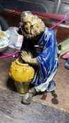 石灣窯鐘馗擺件，看細節，藍釉配黃罐，造型生動傳神，