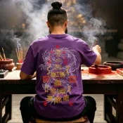 雷篆雷部九天應元雷聲普化天尊龍紋小眾國風印花T恤 男士上衣潮流