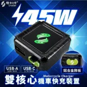 (店+)顯示電壓 45W 機車usb快充 電利得 機車usb車充 電力得 機車USB充電座 機車車充 機車充電器 機車usb充電