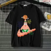 阿豹💥M~4XL情侶短袖 新款聯名籃球海綿寶寶派大星短袖T恤男女學生休閑情侶裝 短袖T恤男休閒短袖短T男 大尺碼上衣