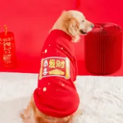 喜挖2店 寵物衣服中大型犬過年喜慶薄絨兩腳上衣金毛邊牧喜慶新年狗狗衣服