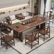 【最低下殺 免運】新中式烏金木茶桌椅組閤實木大闆辦公家用茶幾沙髮兩用羅漢床茶臺 ZMU7