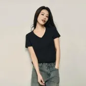  【GIORDANO 佐丹奴】韓系選品 女裝純棉素面V領短袖T恤(多色任選)