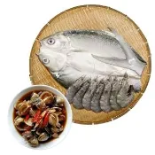 【好美農漁產】好美里產地直送澎湃海鮮組(純海水養殖靈芝白蝦、整尾無刺虱目魚、限量醬醃蛤嬤)