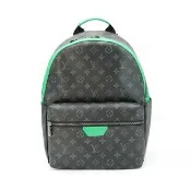 【Louis Vuitton 路易威登】Discovery 帆布拚綠色帆布後背包-PM(M25887-黑灰)