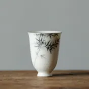 手繪墨竹描銀茶杯 功夫茶具 品茗杯 聞香杯 主人杯 家用茶器 文人茶道