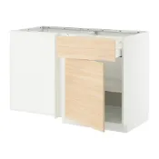 【IKEA 宜家家居】METOD/MAXIMERA 轉角底櫃附抽屜和層架, 白色/askersund 淺色梣木紋, 128x68x80 公分