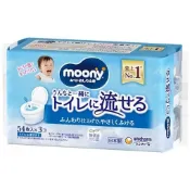 【DOKODEMO】unicharm Moony嬰兒濕紙巾，可沖散型，補充裝（54片 x 3包）