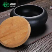 茶道 木質蓋 陶瓷 水盂 茶洗 家用 茶具 配件 茶水缸 中式 泡茶必備