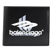 【Balenciaga 巴黎世家】品牌重疊燙印LOGO滑面牛皮雙層對折8卡短夾(黑)